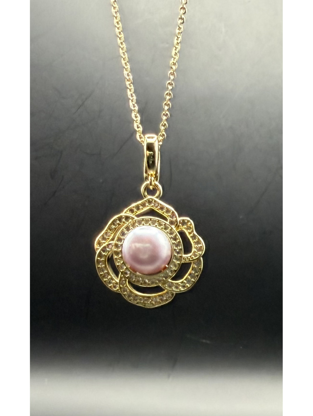 candy+clover pink lilac natural pearl gold tone pendant with universal clasp